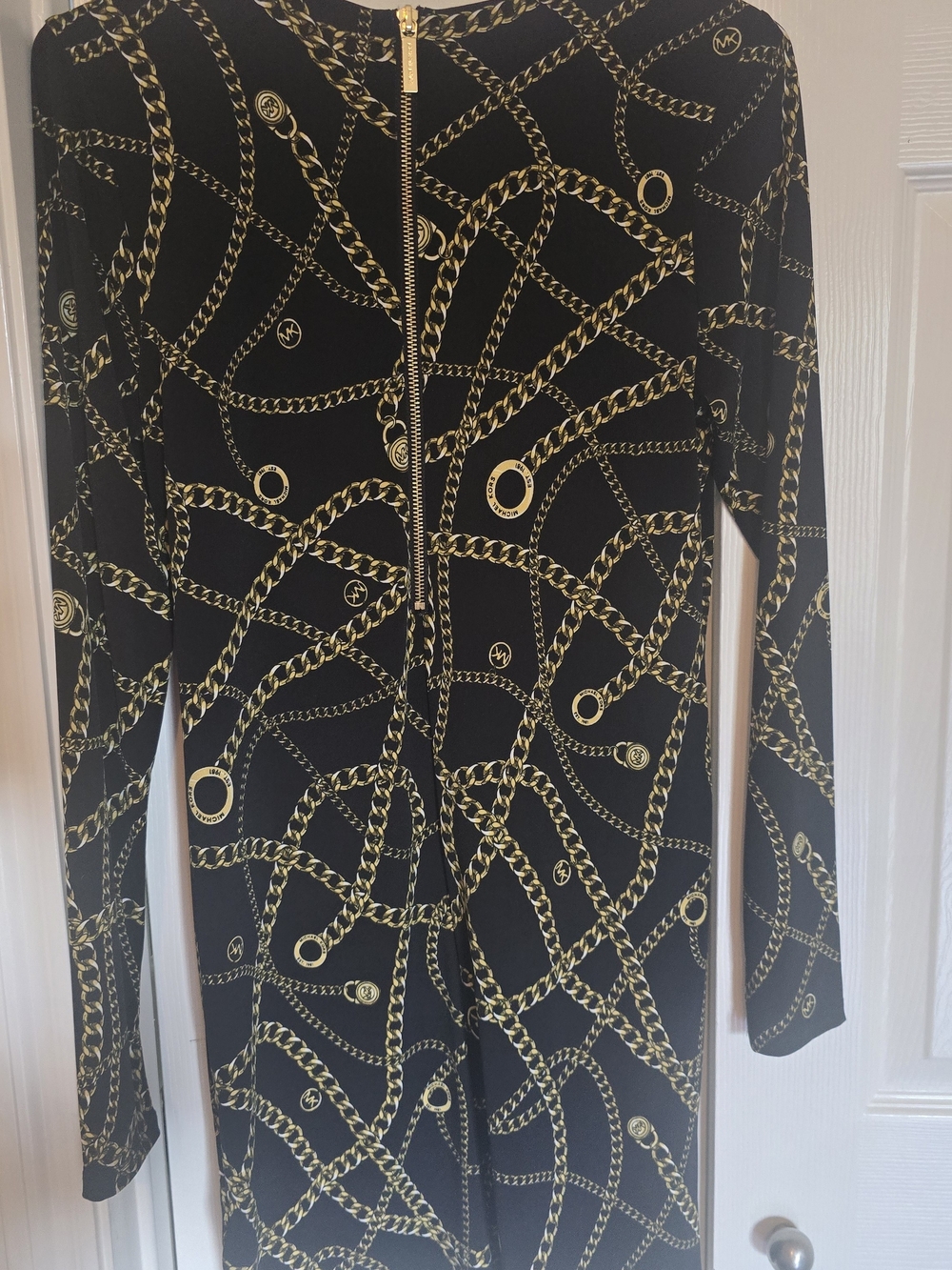 Michael Kors Black Long-Sleeve Dress with Gold Chain Print - Picture 3 of 5